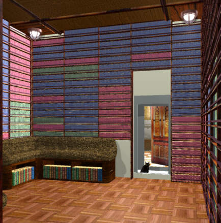 The partially finished library, looking aft to the dining room.