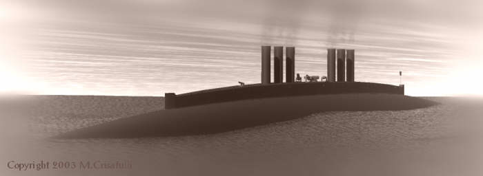 RayDream rendering of the 3000-ton gunboat at sea